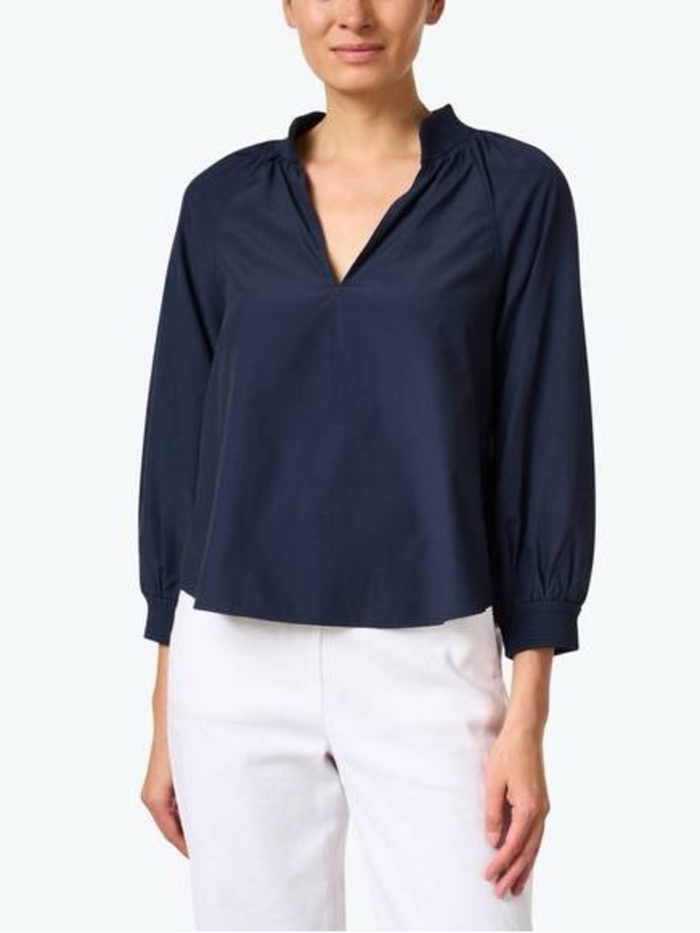 Brochu Walker Navy Split V-Neck Long Sleeve Blouse- M